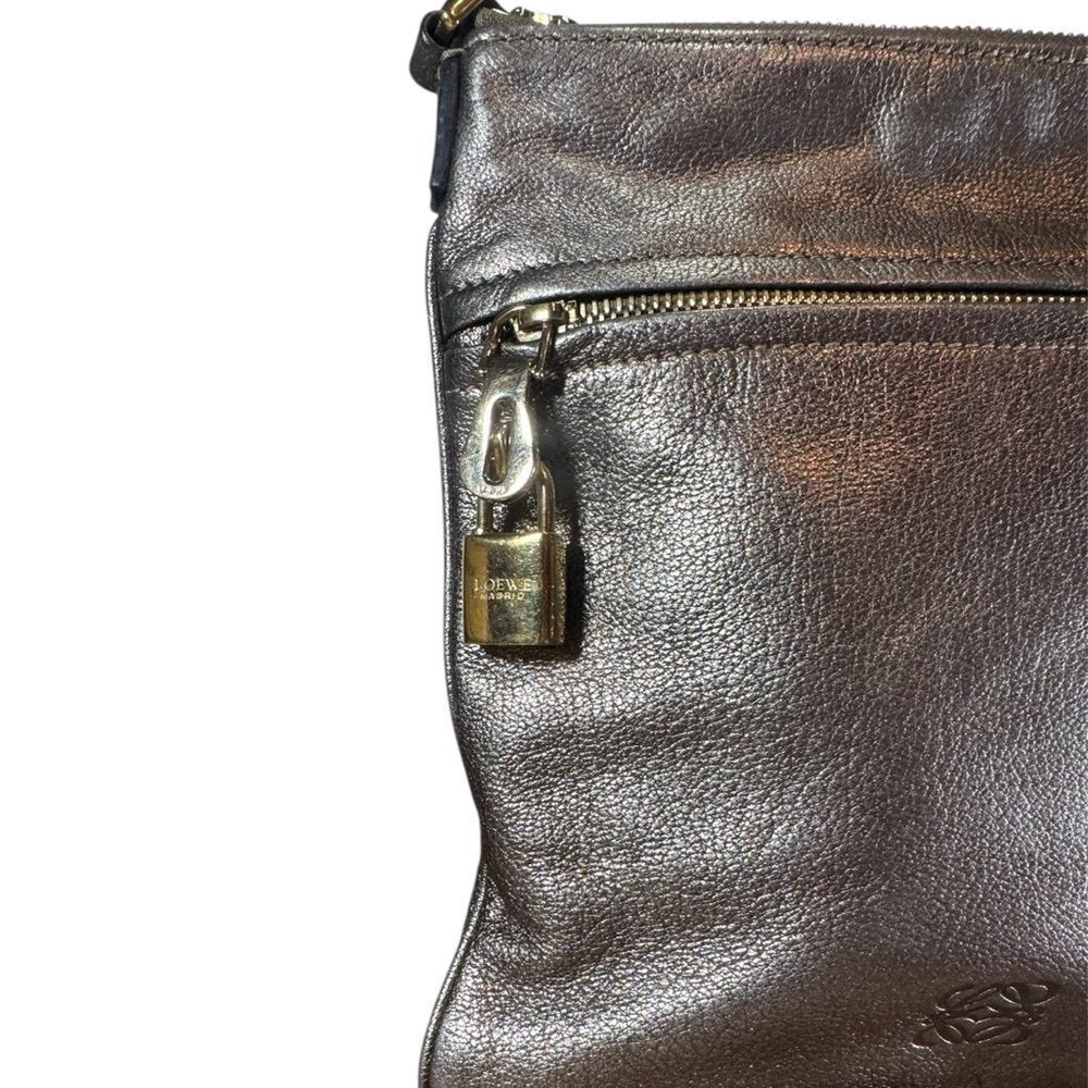 LOEWE Burnished Silver Leather Small Anagram Messenger Crossbody Bag - Picture 8 of 15
